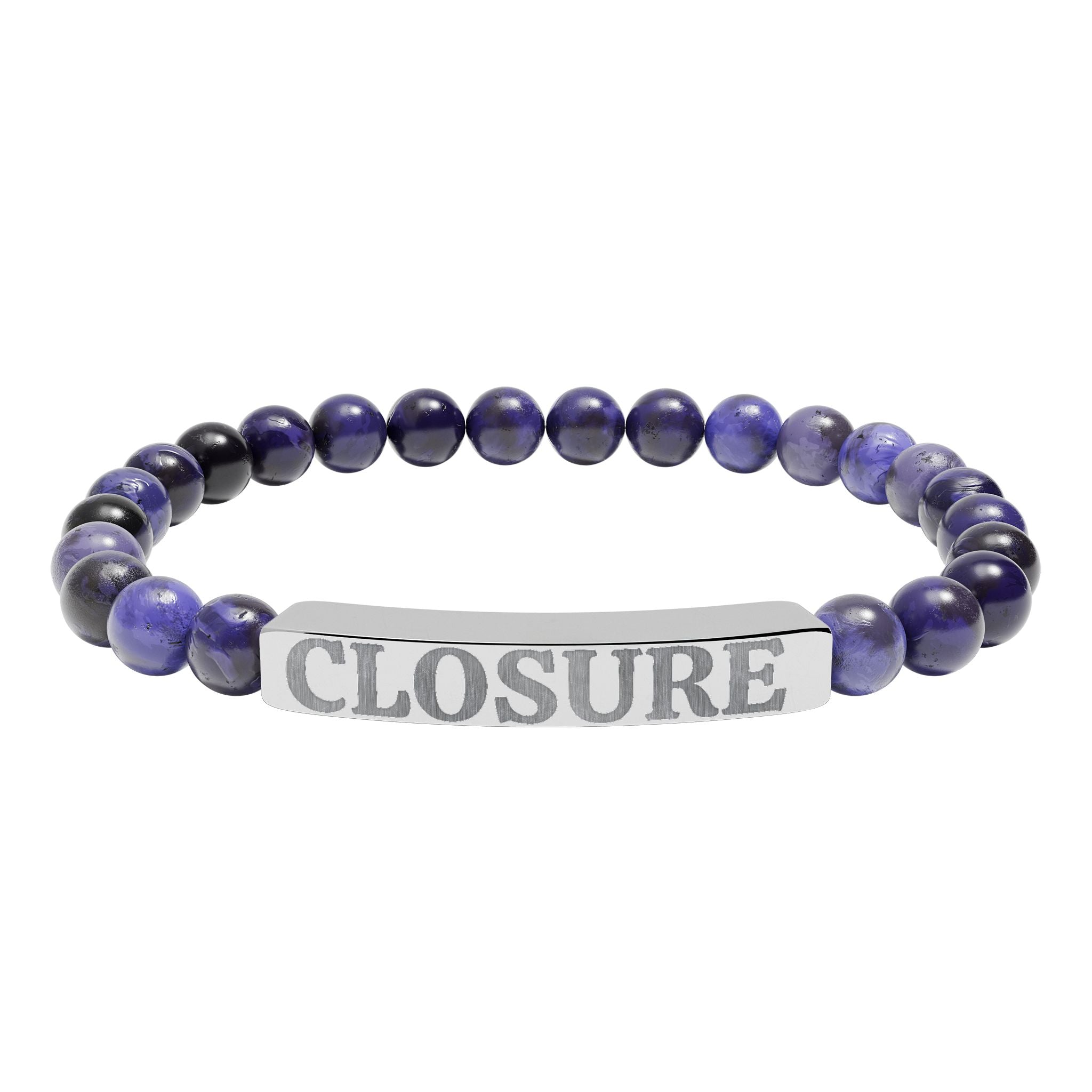 Engraved 'CLOSURE' Natural Stone Stretch Bracelet — Bar Bead Healing Jewelry