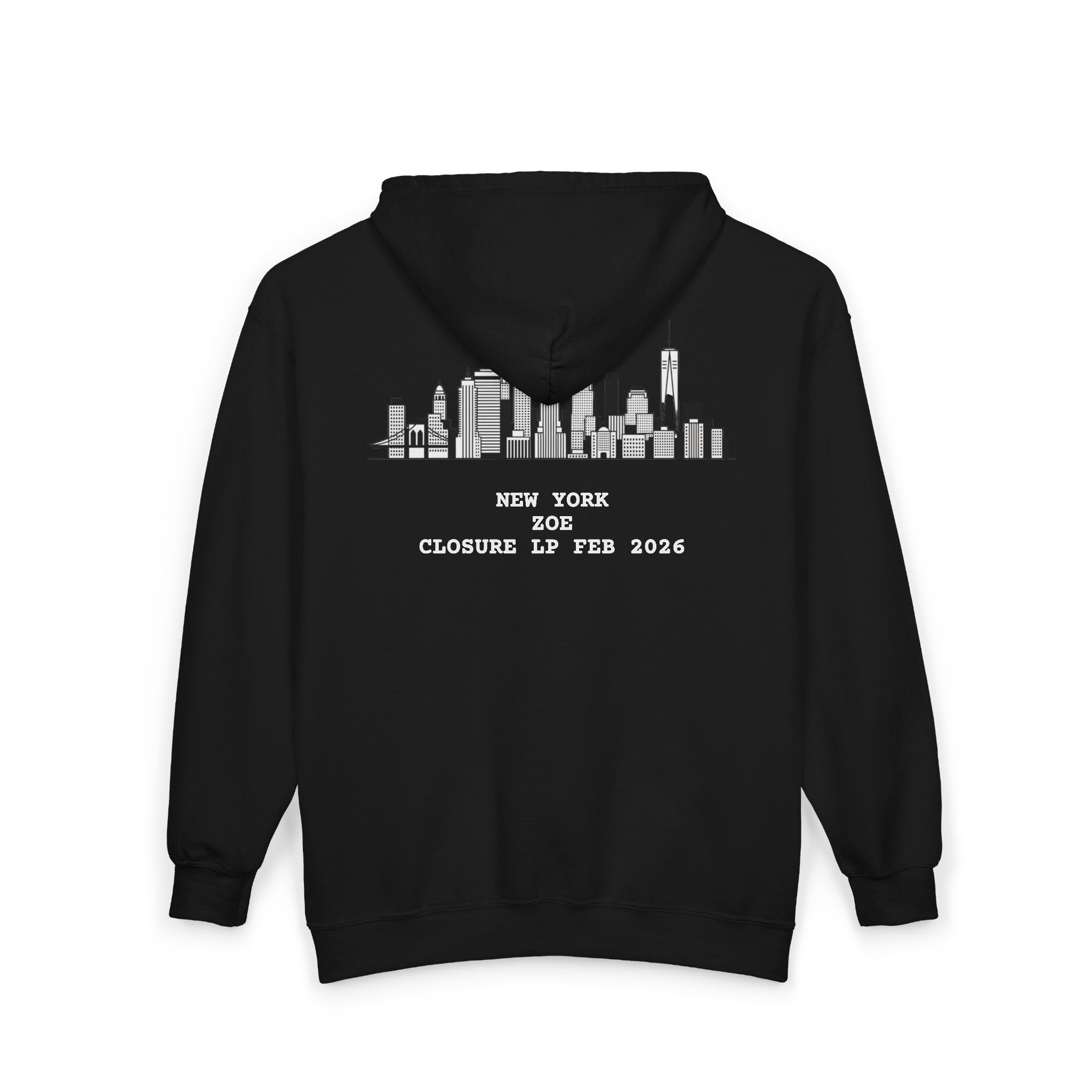 New York Skyline Zip Hoodie — Retro Sunset Cityscape "New York 90s"