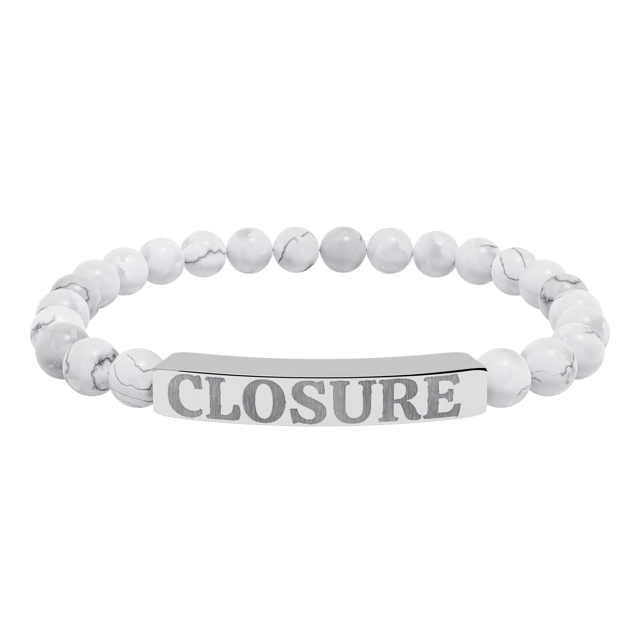 Engraved 'CLOSURE' Natural Stone Stretch Bracelet — Bar Bead Healing Jewelry