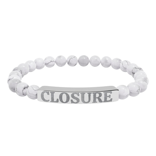 Engraved 'CLOSURE' Natural Stone Stretch Bracelet — Bar Bead Healing Jewelry